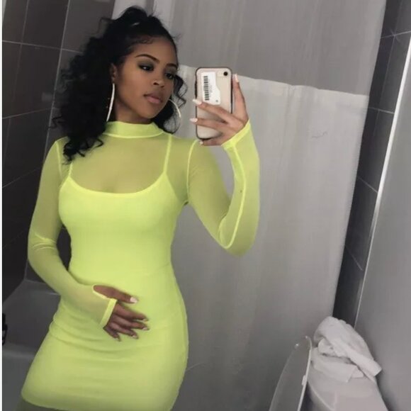 Electric Neon Sheer Net Mini Dress main image 1